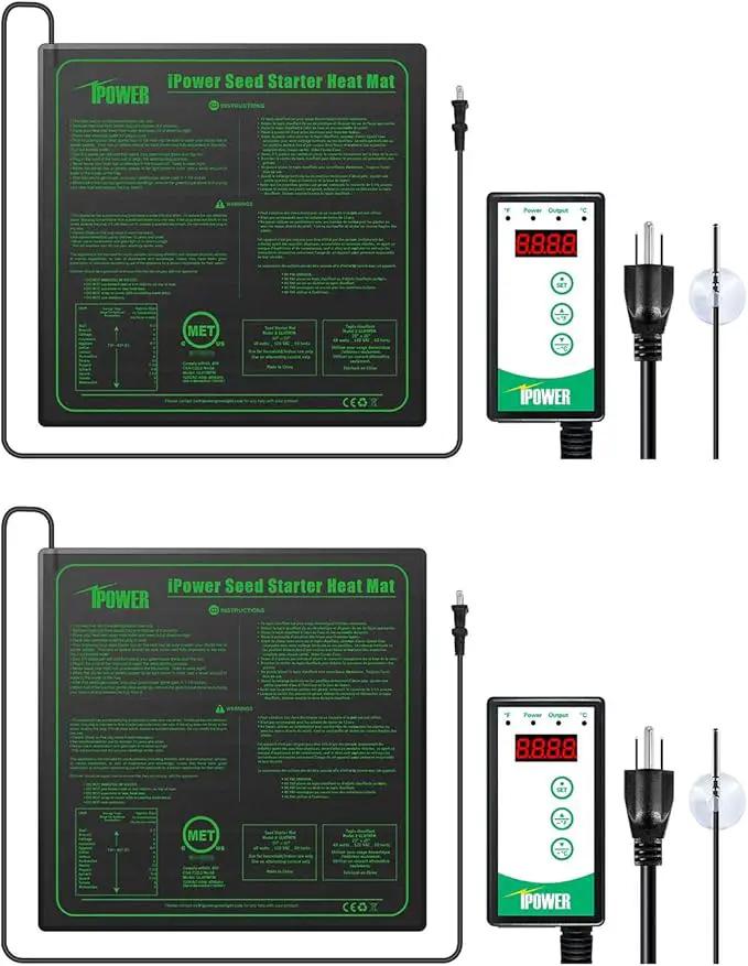 iPower 2-Pack 40-108 Degrees Fahrenheit Digital Heat Mat Thermostat Controller and 20" x 20" Hydroponic Seeding Warm Pad Plant Starting Kit Combo by GreenHaven Gardens