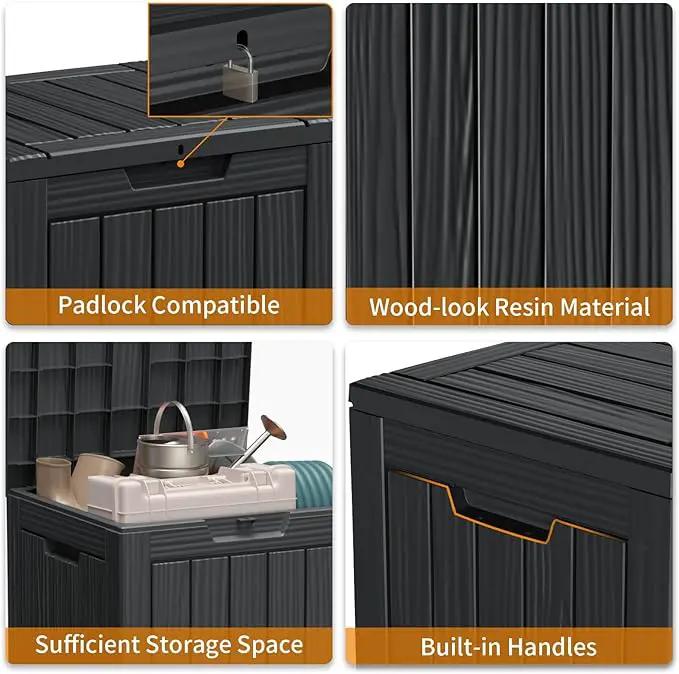 28 Gallon Outdoor Deck Box,Storage Lockable Waterproof Patio Furniture,Garden Tools,Cushions,Pool Accessories Outside Storage Resin Box(SM Black) by GreenHaven Gardens