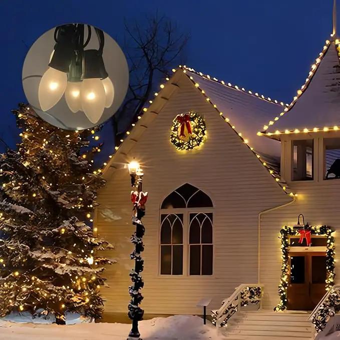 25 FT C9 Frosted Christmas Lights,Warm White Outdoor Christmas Lights with 26 Bulbs(1 Spare), C9/ E17 Base,Old Fashioned Christmas Lights for Roofline, Yard, Garden, Wedding Decorations by GreenHaven Gardens