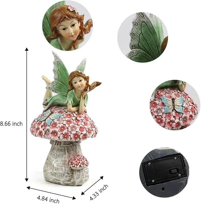 Garden Fairy Decor for Outside, Fairy Garden,Flower Fairy Outdoor Statue,Solar Powered Resin Ornaments,Patio Lawn Yard Porch, Garden Fairy Figurines for Home Garden Gifts,8.66inches Tall by GreenHaven Gardens