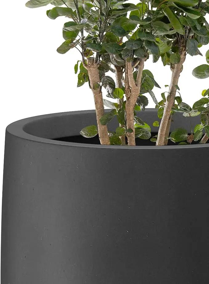 Kante 21.7" H Natural Concrete Tall Planter, Large Outdoor Indoor Decorative Pot with Drainage Hole and Rubber Plug, Modern Round Taper Style for Home and Patio Burnished Black by GreenHaven Gardens