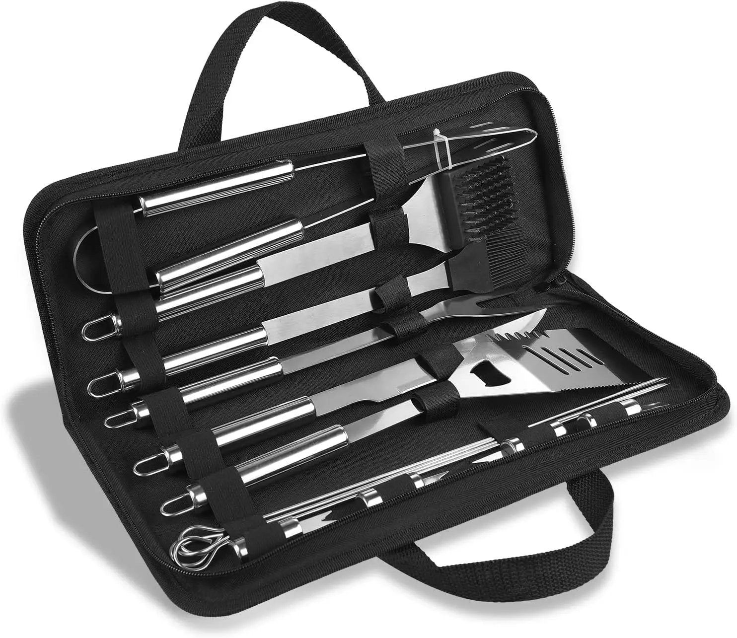 Anpro Grilling Accessories Grill Kit- Grill Set, Grilling Utensil Set, BBQ Accessories, BBQ Kit, BBQ Grill Tools, Grilling Gifts for Father's Day, Smoker, Camping, Kitchen,21 PCS-Standard Silver by GreenHaven Gardens