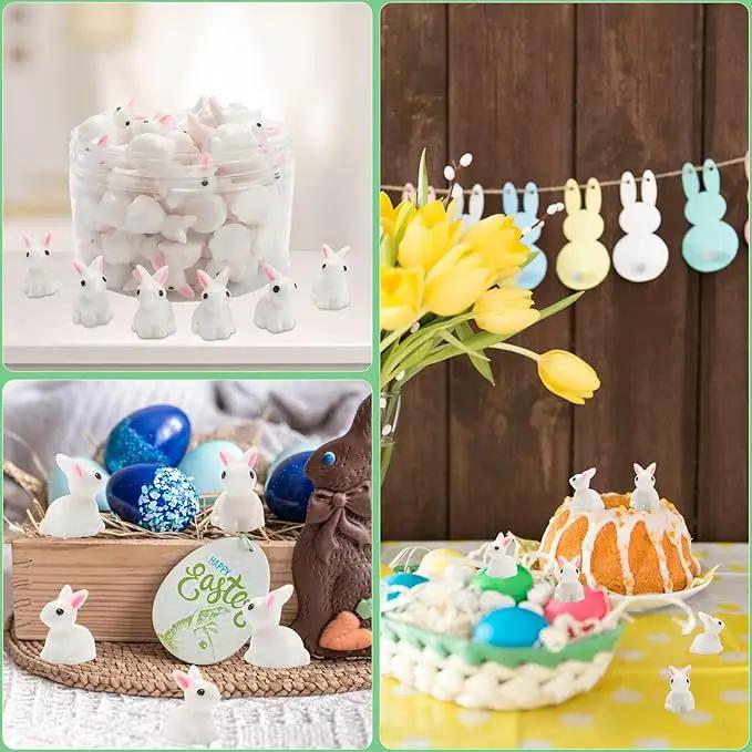 Exasinine 100Pcs Rabbit Miniature Figurines Easter Bunny Mini Rabbits Bunny Figurine Mini Resin Animals Fairy Garden Miniature Ornaments for Easter Egg Fillers Dollhouse Cake Home DéCor by GreenHaven Gardens