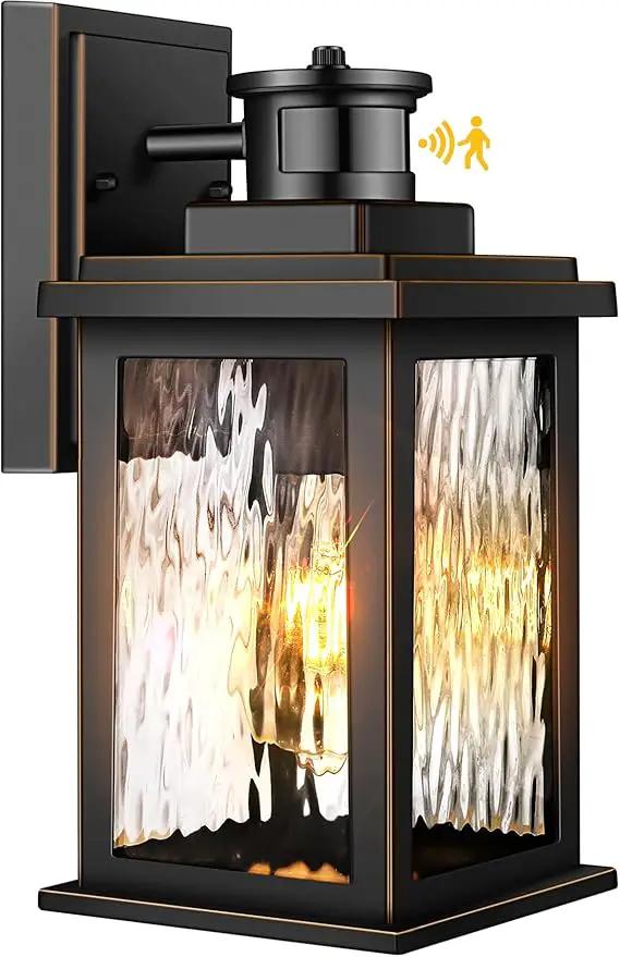 Motion Sensor Outdoor Lights Wall Mount, Dusk to Dawn Exterior Light Fixture ,100% Anti-Rust Aluminum Waterproof Porch Light Outside Wall Lights for House, Black Wall Sconce Lanterns with Water Glass… by GreenHaven Gardens