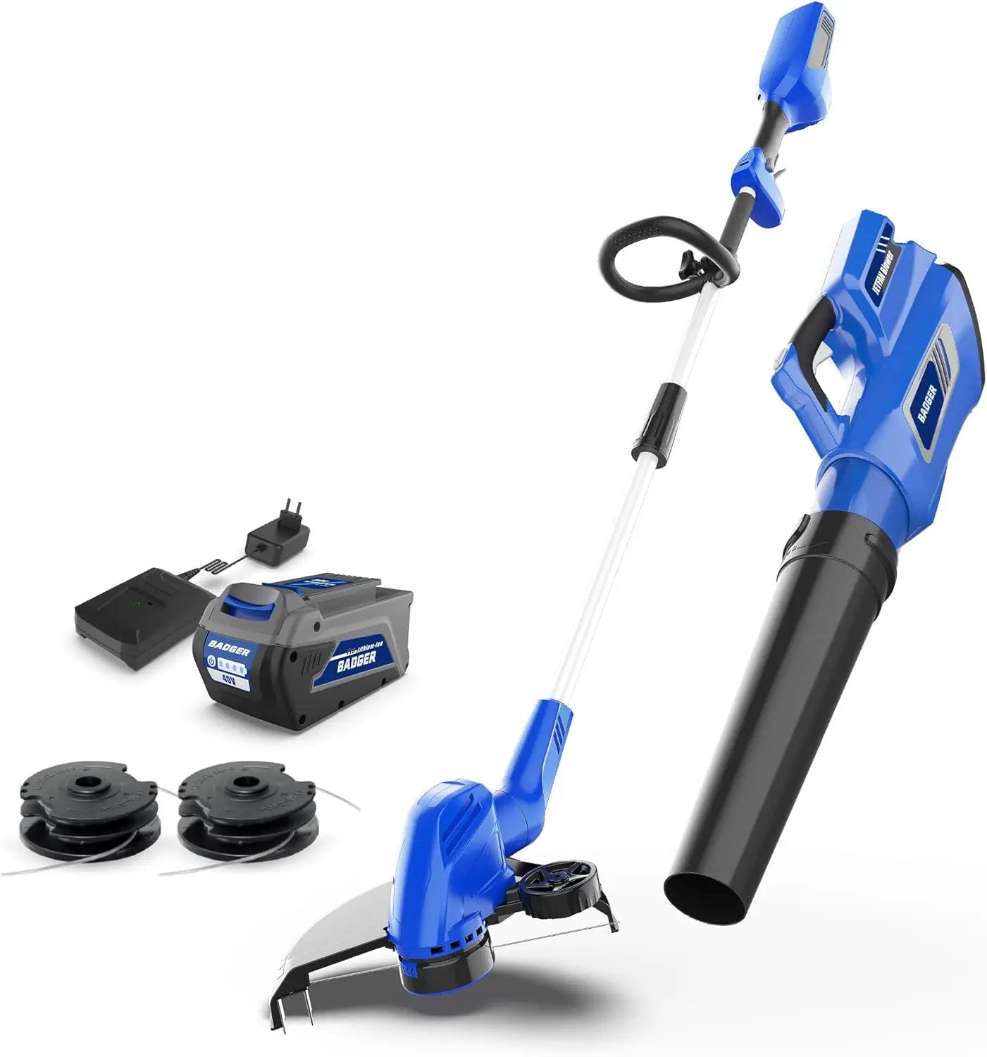 WILD BADGER POWER 40V Weed Wacker & Leaf Blower, Wheeled Edger Kit Electric with 2Ah Battery & Charger, String Trimmer, Lightweight, Adjustable Telescopic Shaft, Easy to Use and Convert by GreenHaven Gardens