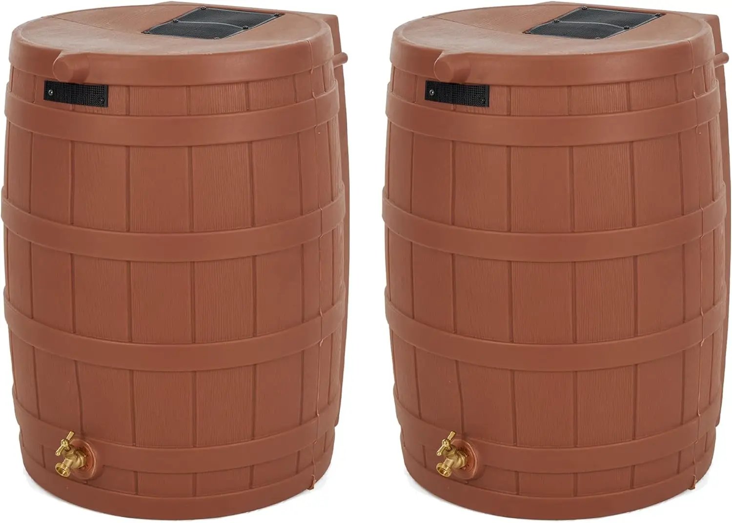 Good Ideas Rain Wizard 50 Gallon Plastic Outdoor Home Rain Barrel Water Storage Collector with Brass Spigot and Flat Back Design, Terra Cotta (2 Pack) by GreenHaven Gardens