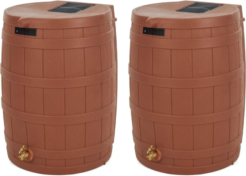 Good Ideas Rain Wizard 50 Gallon Plastic Outdoor Home Rain Barrel Water Storage Collector with Brass Spigot and Flat Back Design, Terra Cotta (2 Pack) by GreenHaven Gardens