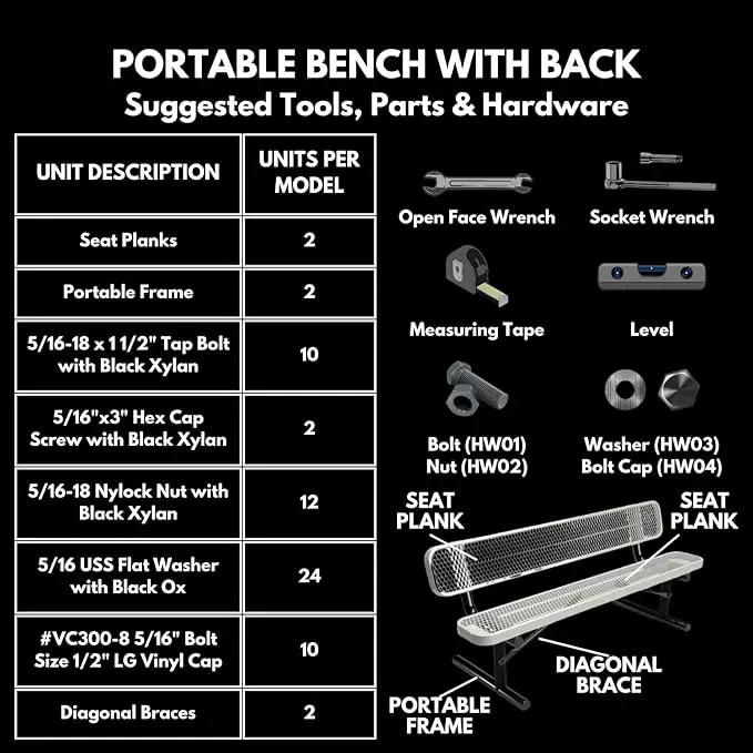 Coated Outdoor Furniture Heavy-Duty Portable Outdoor Bench Thermoplastic Coated, Expanded Metal, Commercial-Grade Seating, Made in America (Portable with Back, 6 Ft, Black) by GreenHaven Gardens