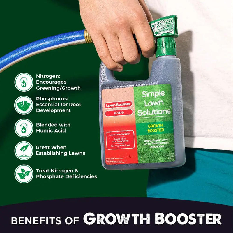 Extreme Grass Growth Lawn Booster- Liquid Spray Concentrated Starter Fertilizer with Humic Acid- Any Grass Type- Simple Lawn Solutions (32 oz. w/Sprayer) by GreenHaven Gardens