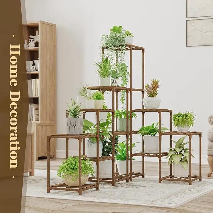Bamworld Plant Stand Indoor Corner Plant Shelf Outdoor Flower Shelves Wooden Plant Stands Garden Wood Plant Holder Rack for Living Room Corner Lawn Window 03B by GreenHaven Gardens