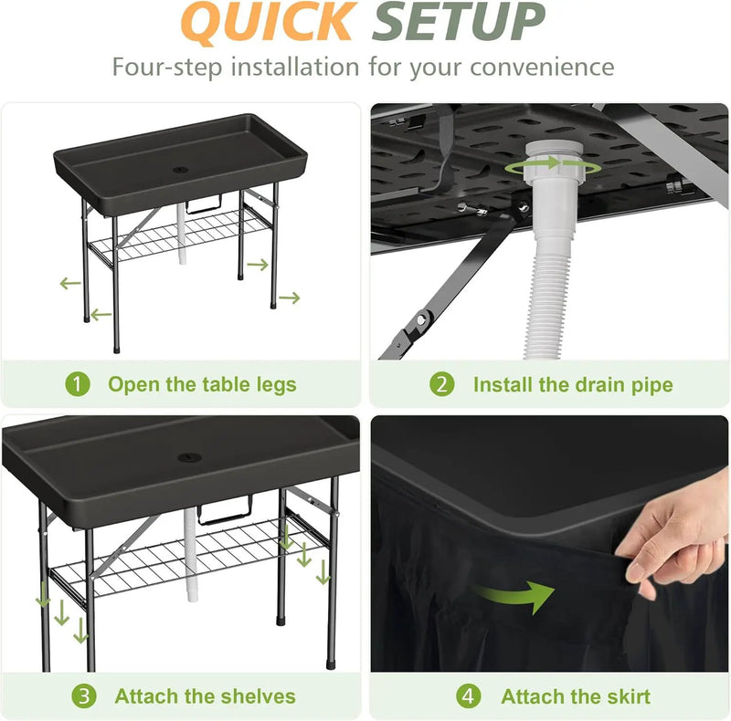 4 Foot Ice Cooler Table with Matching Skirt & Drain Hose, with Iron Stand, Portable Patio Outdoor Chilling Table Portable Bar for Events for Party, Picnic, BBQ, Camping (Black) by GreenHaven Gardens