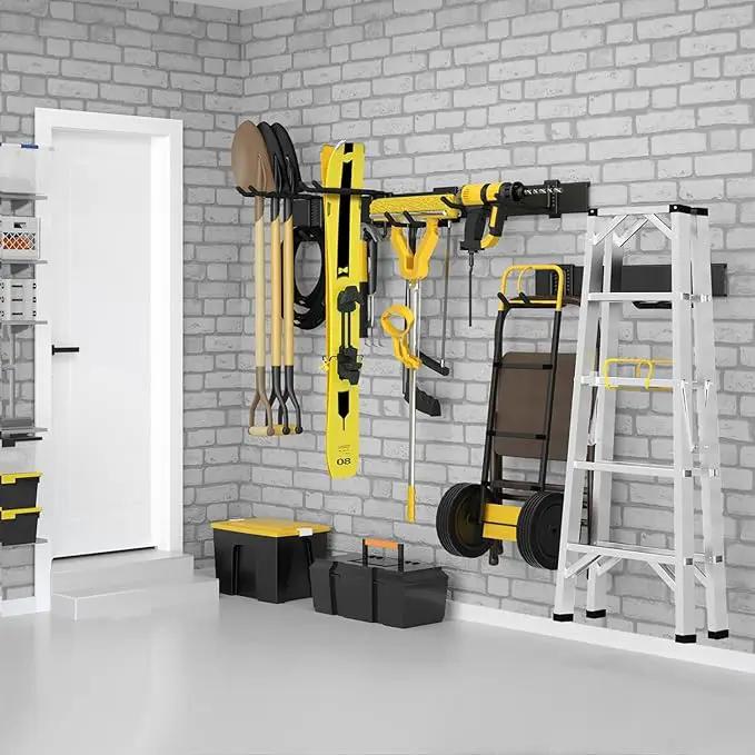 64 Inches Garage Storage, Garage Organization, Wall Mount Garden Tool Organizer, Max 620lbs Adjustable Metal Hooks, Yard Shed Rack, Tool Holder for Hanging Rake Broom Mop Snowboard, Home Gift by GreenHaven Gardens