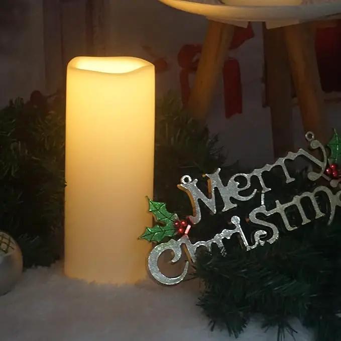 CANDLE CHOICE Waterproof Outdoor Battery Operated Flameless Candle Remote Timer Large Tall White Plastic Realistic Flickering Electric LED Pillar Lantern Garden Wedding Christmas Decorations 4”Dx10”H by GreenHaven Gardens