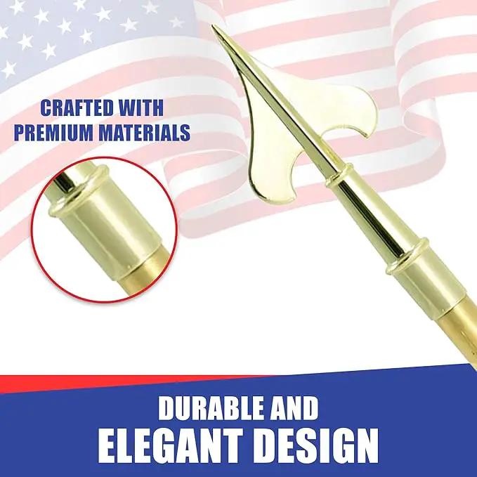 Super Tough Indoor Flag Pole kit 8ft - Army Spear - Gold Texture Base - Aluminum Flagpole with Brass Finish - Heavy Duty Inside House Flagstaff - Interior Shaft and Stand - No Ensign Included by GreenHaven Gardens