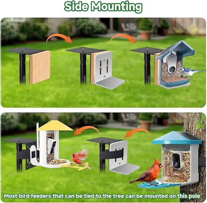 Smart Bird Feeder Pole Stand 79In,Adjustable Height Metal Bird House Pole for Outdoor Garden with Multiple Mounting Options (Black, Round Squirrel Baffle - High 79in) by GreenHaven Gardens