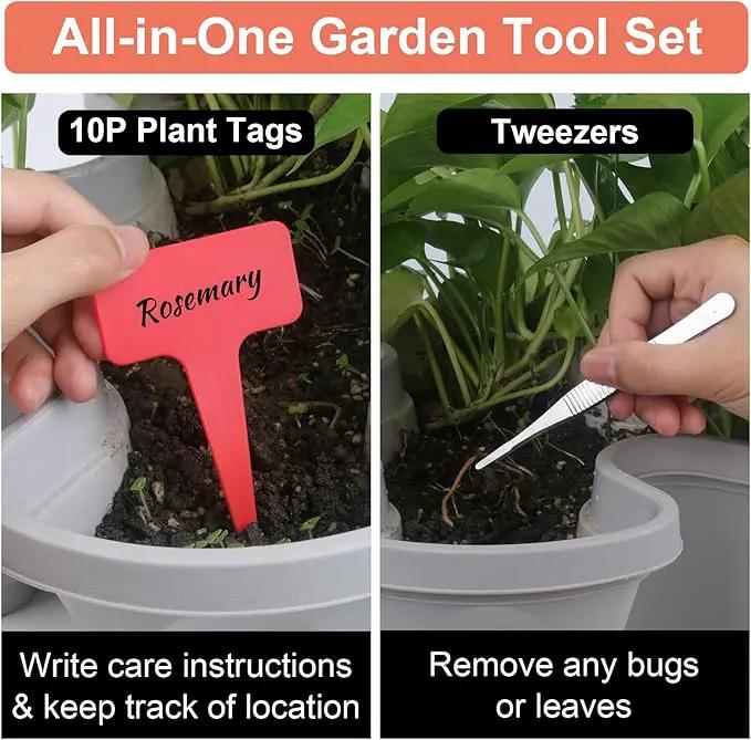 Vertical Planter, 5 Tier Stackable Strawberry Planter with Garden Tool Set, Movable Indoor/Outdoor Garden Herb Pot for Growing Vegetables and Succulents, Gray by GreenHaven Gardens