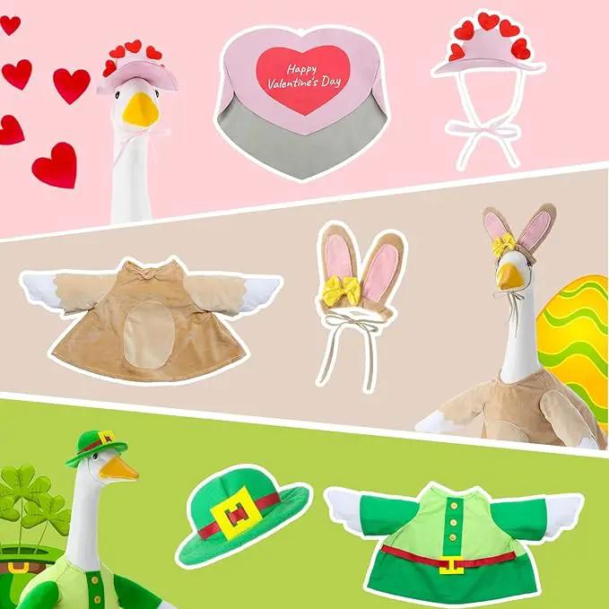 3 Sets Seasonal Goose Outfits Valentine Easter St. Patrick Festivals Lawn Clothing for 23'' Goose Lawn Garden Patio Yard Porch Outdoor Decorations by GreenHaven Gardens