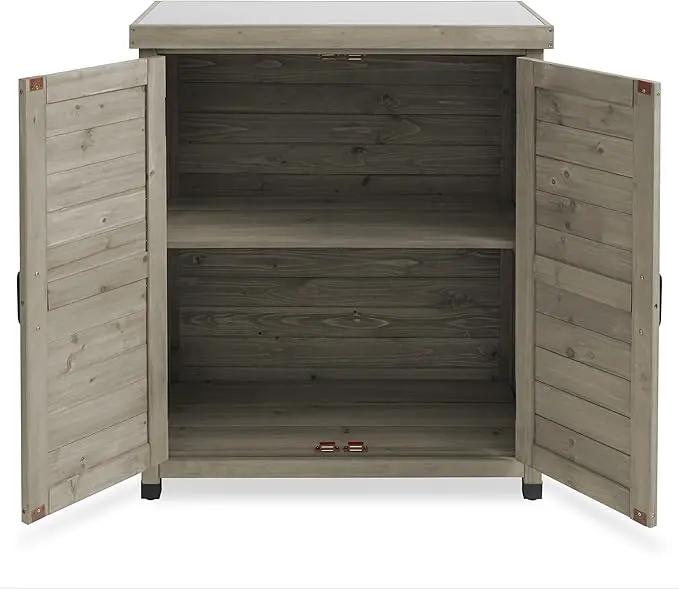 Casafield Outdoor Garden Potting Bench with Metal Tabletop and Storage Cabinet - Wooden Outdoor Garden Patio Workstation Table, Gray by GreenHaven Gardens