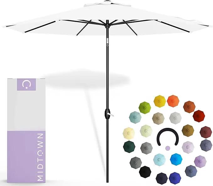 Midtown Umbrellas 10-Year-No-Fade - 9 Ft - UV Proof Ivory White Polyester Fabric - Umbrella Outdoor Patio, Auto-Tilt Aluminum Frame Patio Umbrella for Garden, Pool & Deck - Black Pole by GreenHaven Gardens