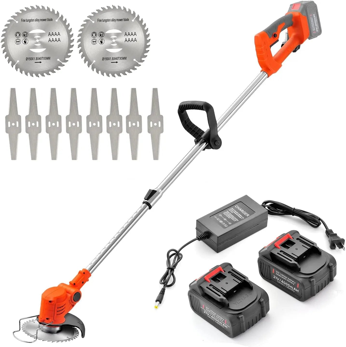 MAXMAN Weed Wacker, Weed Eater Battery Powered, Cordless Brush Cutter with 2Pcs 21V 4000mAh Batteries and 10Pcs Metal Blades, Lightweight Electric Grass Cutter Weed Trimmer for Yard Trimming & Edging by GreenHaven Gardens