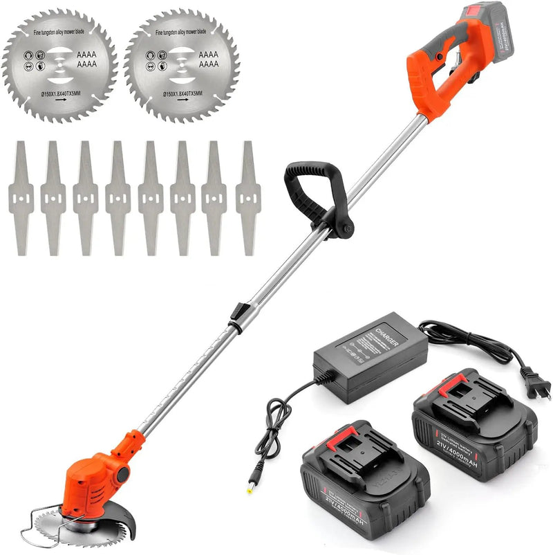 MAXMAN Weed Wacker, Weed Eater Battery Powered, Cordless Brush Cutter with 2Pcs 21V 4000mAh Batteries and 10Pcs Metal Blades, Lightweight Electric Grass Cutter Weed Trimmer for Yard Trimming & Edging by GreenHaven Gardens