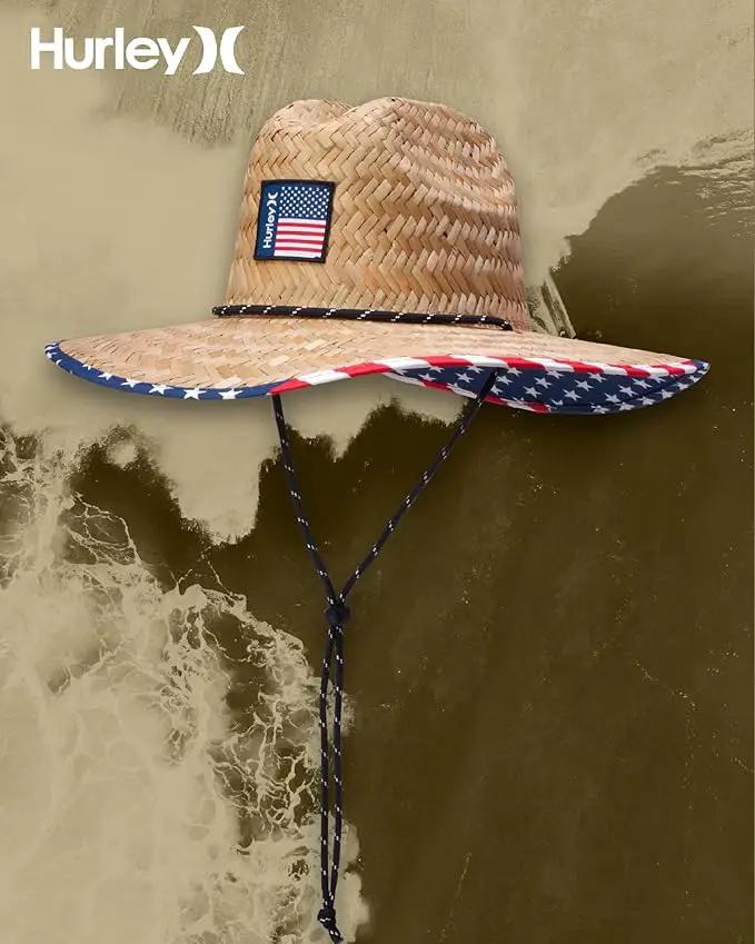 Hurley Men's Straw Hat - Wide Brim Channel Island Lifeguard Hat - Stylish Sun Hats for Men with Chin Strap by GreenHaven Gardens