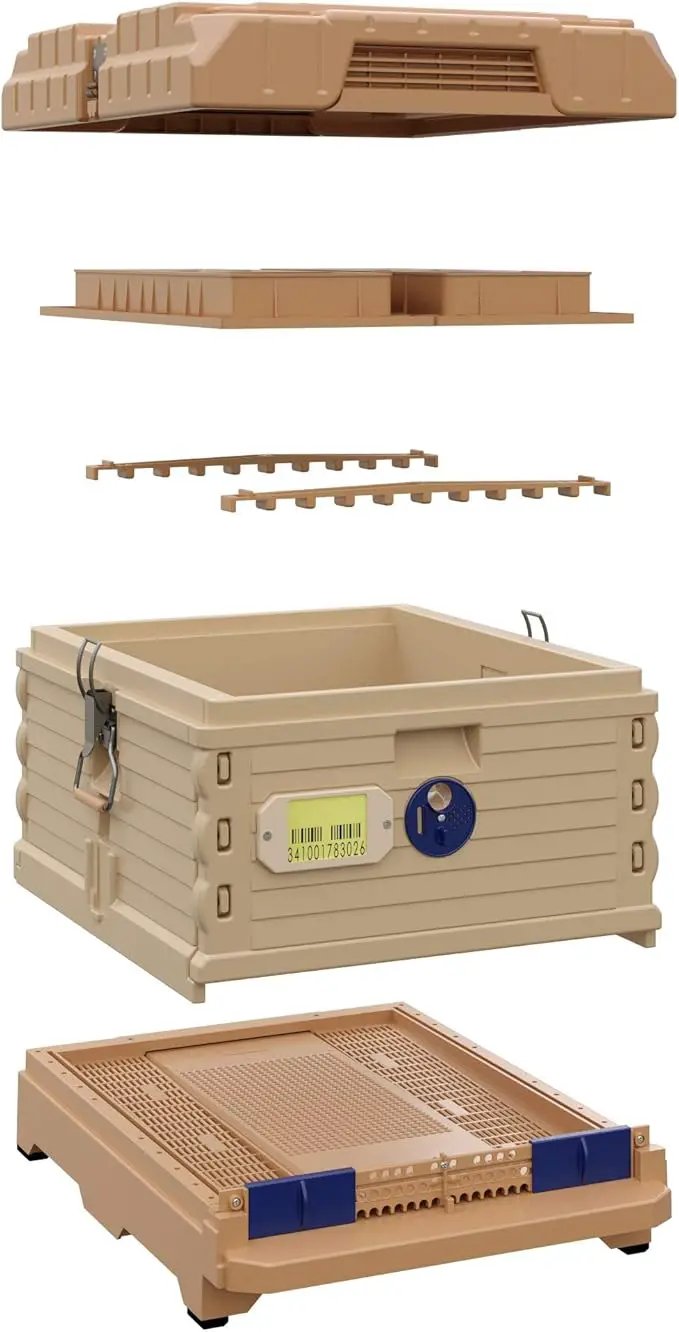 Ergo Insulated 10 Frame Bee Hive Set [NO Frames Included] (Single Hive, Tan Body Blue Entrance) by GreenHaven Gardens