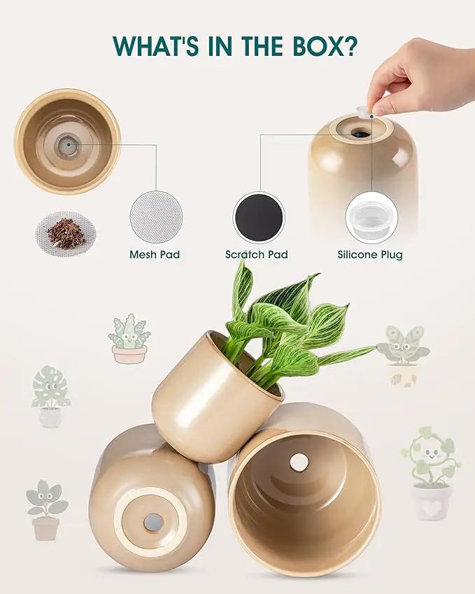 vancasso Ceramic Plant Pots, 4+5+6 inches, Set of 3, Planters with Drainage Hole, Flower Pots Planters Pots for Indoor Plants, Modern Indoor Decorative Garden Pot, Home Decor, Brown by GreenHaven Gardens