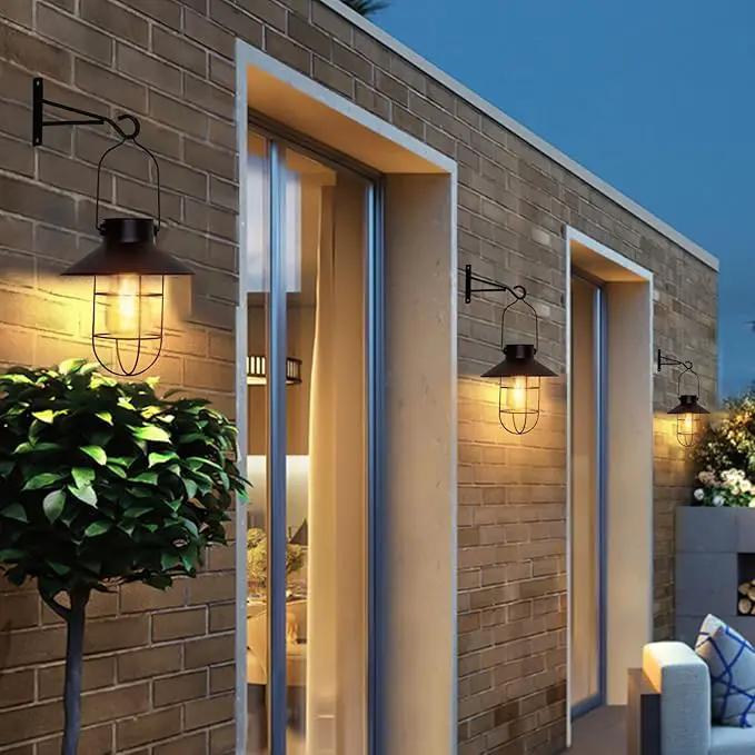 pearlstar Solar Lanterns Outdoor Metal Solar Powered Hanging Lights Waterproof for Wall Yard Garden Patio Garage Balcony Porch Fence Decor, Warm White Edison Bulb,with Wall Mount Kit（Black-1pack） by GreenHaven Gardens