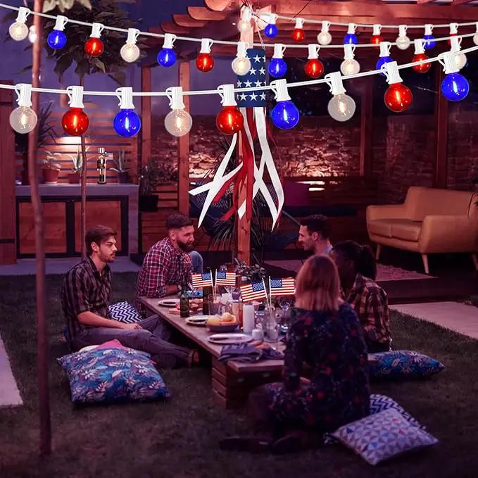 50FT G40 Red White and Blue Lights, 4th of July Decorations Lights Plug in with 50+3 LED Bulbs, Patriotic Decor Indoor Outdoor String Light for Party Patio Garden Bistro Independence Day Memorial Day by GreenHaven Gardens
