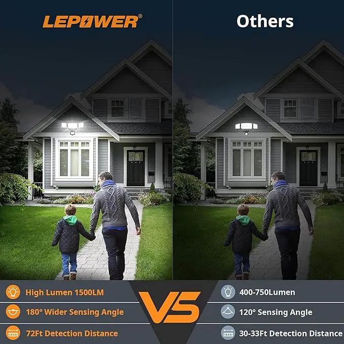 LEPOWER Battery Powered LED Flood Light Outdoor,1500LM Motion Sensor Security Lights, IP65 Waterproof,Wireless Flood Light Battery Operated,3 Head Motion Detector Light for Garage,Yard,Porch(Black) by GreenHaven Gardens