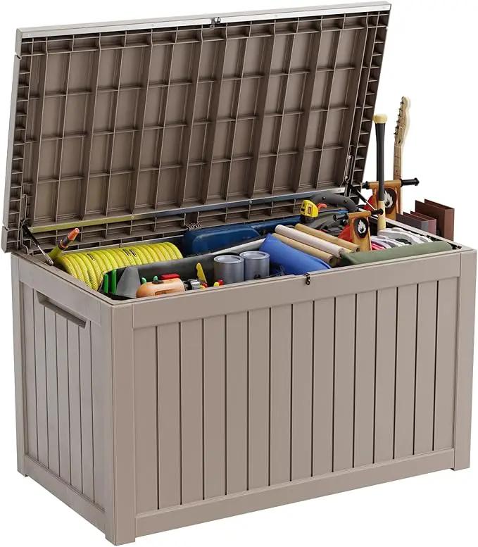 XXL 230 Gallon Large Resin Deck Box, Lockable Outdoor Storage Box for Patio Cushions Storage Furniture,Garden Tools, Pool Supplies, Weatherproof and UV Resistant- Grey (230 Gallon) by GreenHaven Gardens