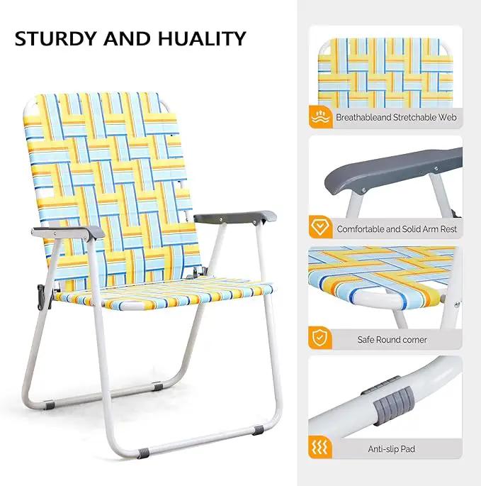 VINGLI Patio Lawn Webbed Folding Chairs Outdoor Beach Portable Camping Chair for Yard, Garden (2, Yellow, Oversized) by GreenHaven Gardens