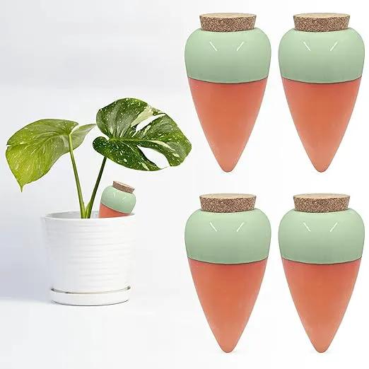 Plant Watering Globes - Olla Terracotta Watering Spikes - Hold 16 Ounces - Olla Water System for Plants - Self Water Method - Slow Releaese Drip Irrigation Terracotta Stakes by GreenHaven Gardens