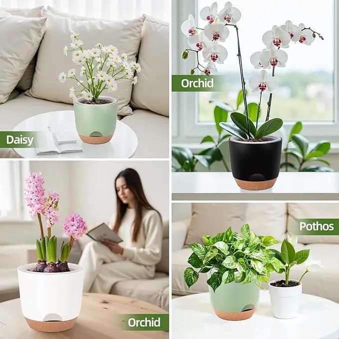 7.2 Inch Self Watering Orchid Pots for Indoor Plants,Macetas para Orqudeas,Flower Pots for Indoor Plants with Holes(Black) by GreenHaven Gardens
