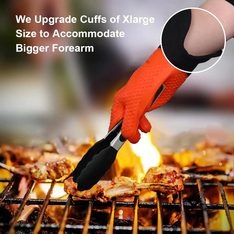 GEEKHOM BBQ Gloves Heat Resistant Oven Mitts - Silicone Grilling Gloves with 14" Long Arm Protection - Waterproof Pot Holder Non-Slip for Men & Women, Kitchen Cooking, Baking, Camping, Orange by GreenHaven Gardens