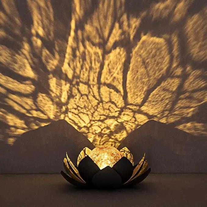Huaxu Solar Lights Outdoor Garden Decor , Amber Crackle Globe Glass Lotus Decoration,Waterproof Gray Metal Flower Light for Patio,Lawn,Walkway,Tabletop,Ground by GreenHaven Gardens