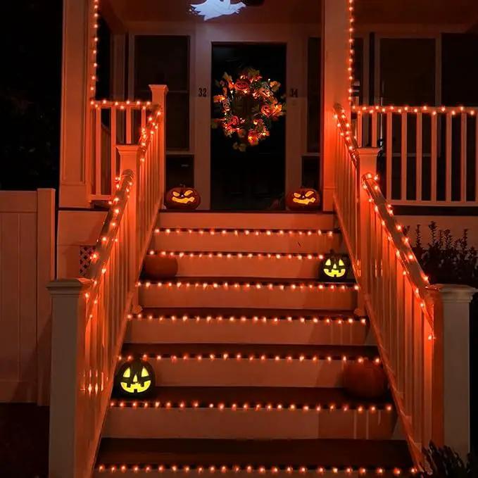 YEGUO 4 Pack Orange Solar Halloween Lights Outdoor Waterproof, Each 33ft 100 LED Solar Fairy Lights, 8 Modes Solar String Lights by GreenHaven Gardens