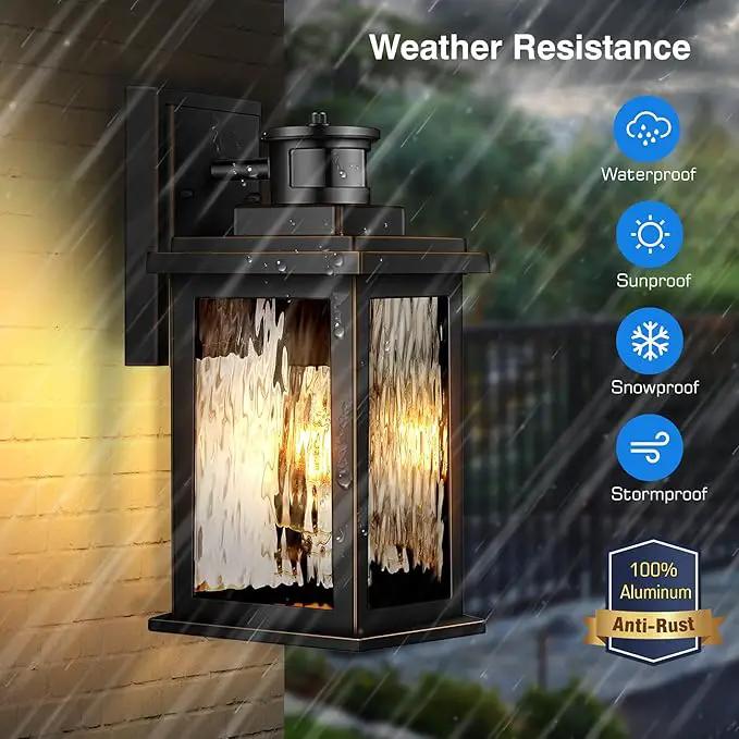 Motion Sensor Outdoor Lights Wall Mount, Dusk to Dawn Exterior Light Fixture ,100% Anti-Rust Aluminum Waterproof Porch Light Outside Wall Lights for House, Black Wall Sconce Lanterns with Water Glass… by GreenHaven Gardens