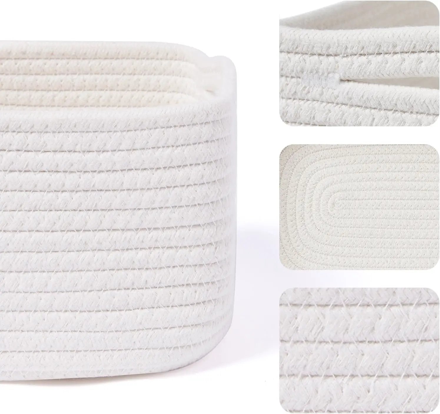 Small Storage Baskets for Organizing | Closet Organizer Bins | Shelf Toy Basket | Woven Rope Baskets | Cube Decorative Box | Shallow Basket | 13x8.5x5.1” | 4 Packs Off White by GreenHaven Gardens