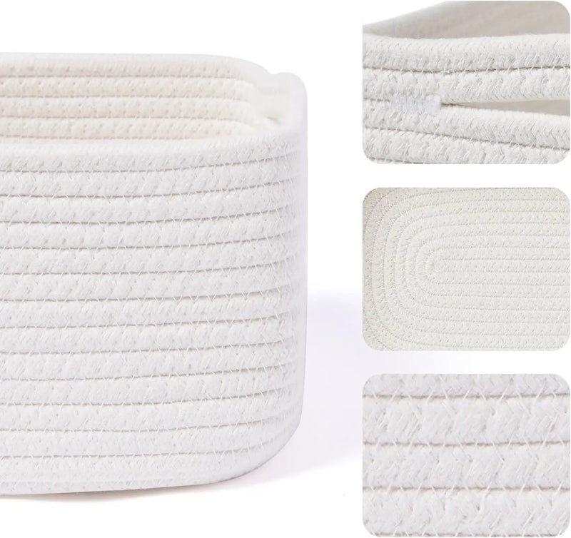 Small Storage Baskets for Organizing | Closet Organizer Bins | Shelf Toy Basket | Woven Rope Baskets | Cube Decorative Box | Shallow Basket | 13x8.5x5.1” | 4 Packs Off White by GreenHaven Gardens