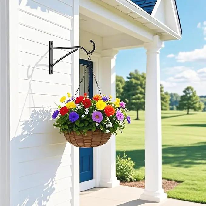 6 Inch 2 Pack Outdoor Plant Hanging Hooks for Wall:Metal Bracket for Hanging Baskets, Bird Feeders, Wind Chimes, Flower Baskets, Yoga Mat, Lanterns, Black by GreenHaven Gardens