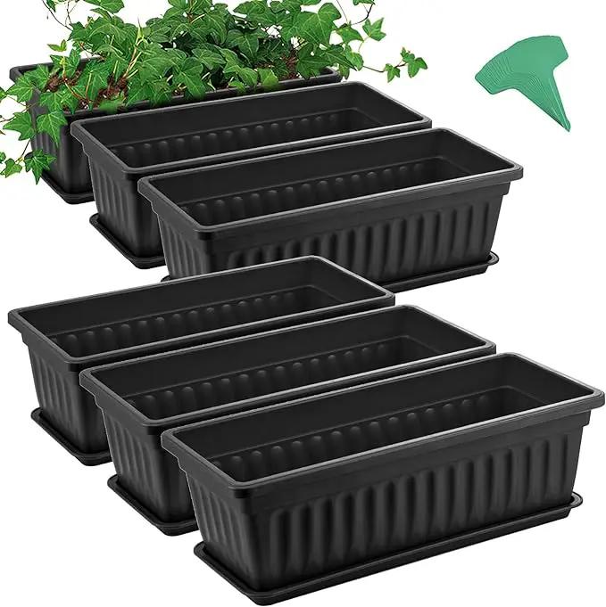 GROWNEER 6 Packs 17 Inches Black Flower Window Box Plastic Vegetable Planters Long Pots with 15 Pcs Plant Labels for Outdoor Indoor Windowsill, Patio, Garden, Home Decor, Porch by GreenHaven Gardens