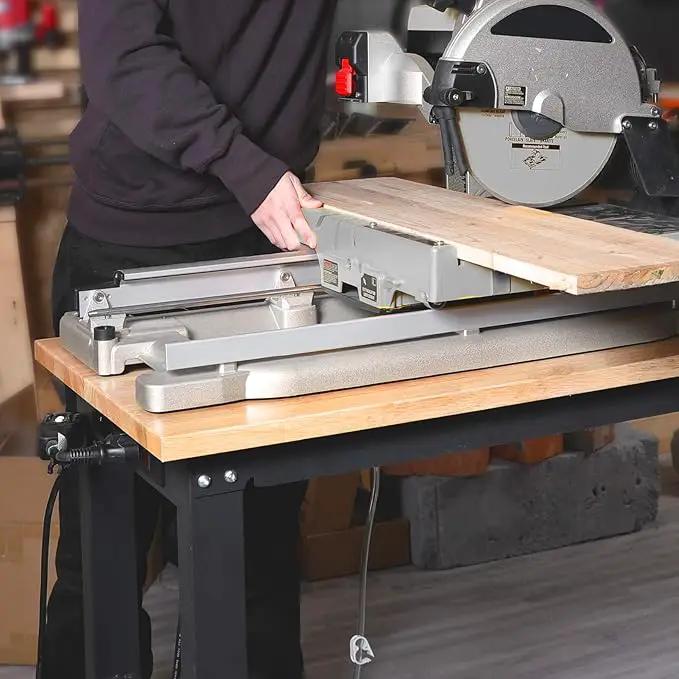 WORKPRO 48" Adjustable Workbench, Rubber Wood Top Heavy-Duty Workstation, 2000 LBS Load Capacity Hardwood Worktable with Power Outlets, for Workshop, Garage, Pack of 10 by GreenHaven Gardens
