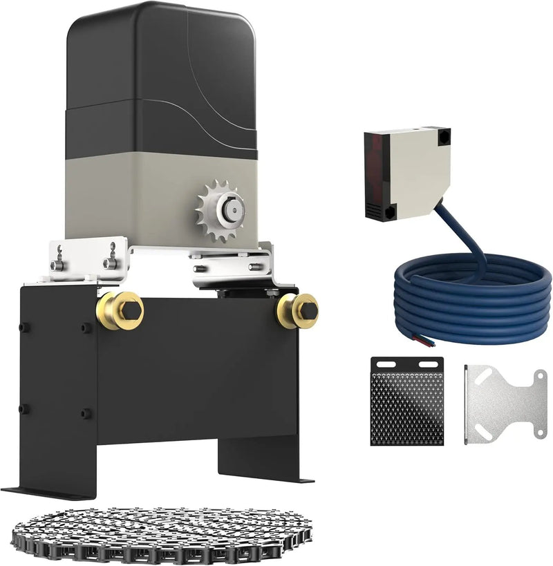 Blütezeit 1100lb Sliding Gate Opener with 13ft Retro-Reflective Photoelectric Beam Sensor | Chain Drive Motor with 2 Remotes, 16.4ft Chains & Wall-Mounted Safety Reflector Switch by GreenHaven Gardens