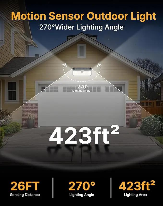 466LED 4000Lm Solar Lights Outdoor Waterproof for Security, 270° Angle & 3 Lighting Modes Motion Sensor Outdoor Lights IP68 Solar Light for Fence Garden Backyard Flood Dusk Garage 2pack by GreenHaven Gardens