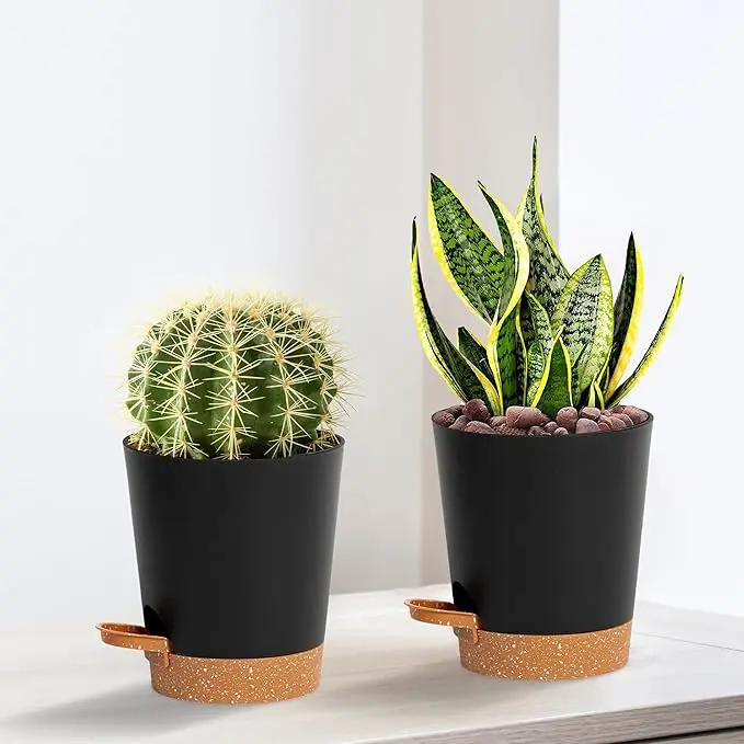 4 inch Small Plant Pots for Outdoor Indoor Plants, 10 Pack Planters with Drainage Holes and Tray, Small Self Watering Pots for Succulent, Cactus, Aloe and Other Plants (Black) by GreenHaven Gardens