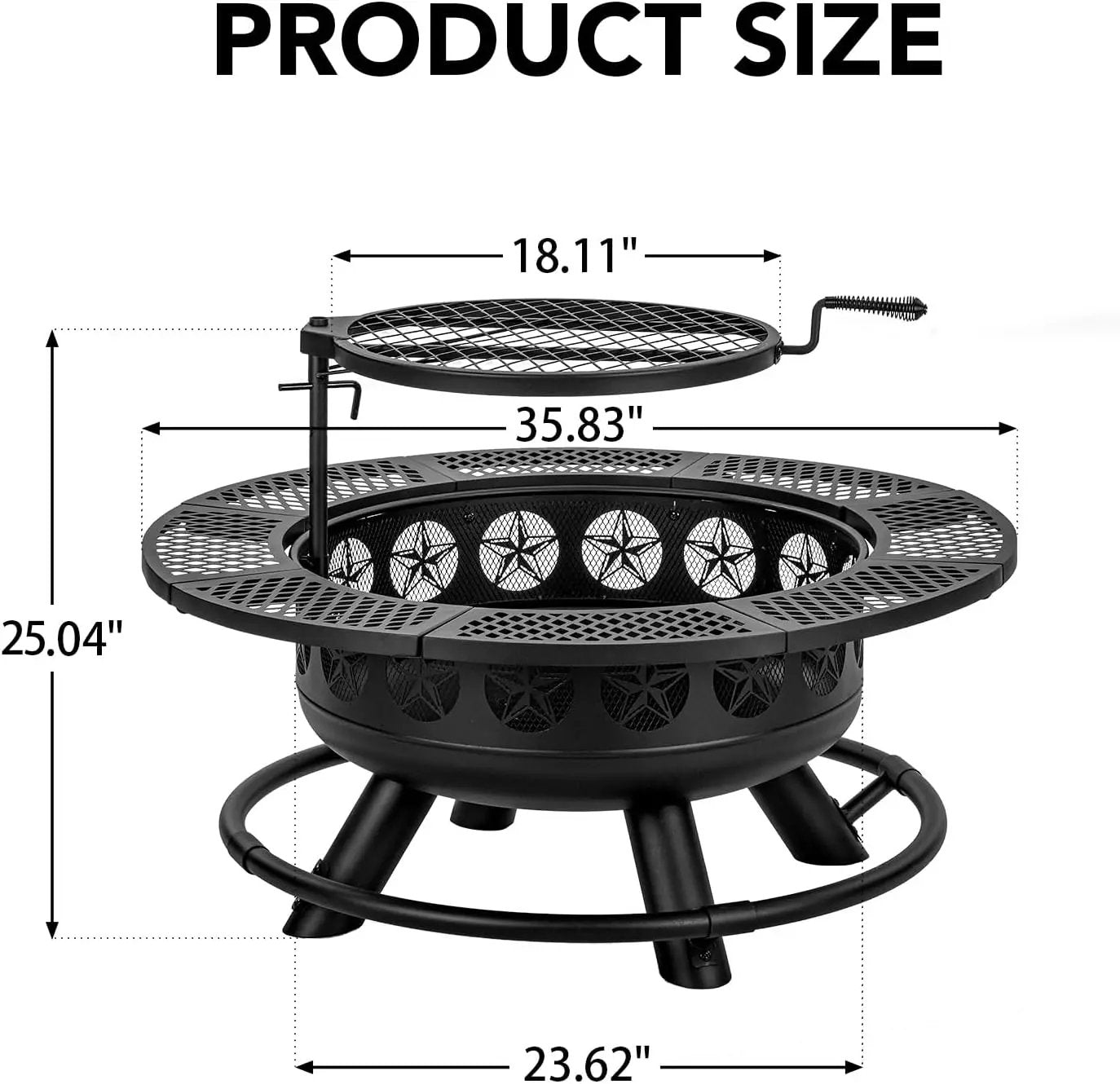 Fire Pit with Cooking Grill,Outdoor Wood Burning BBQ Firepit with Lid, 3-in-1 Outdoor Fire Pit for Backyard Deck Bonfire Patio Picnic by GreenHaven Gardens