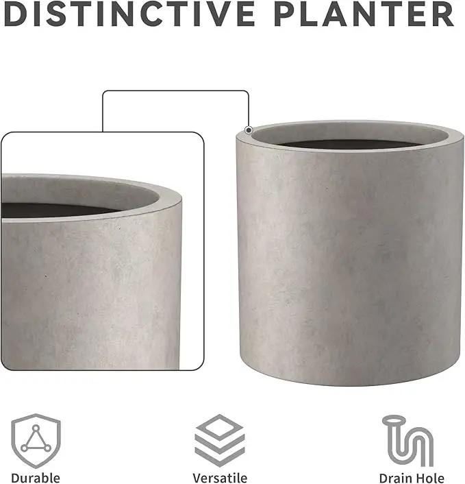 Kante 9.8" Dia Round Concrete Planter, Modern Style Large Cylindrical Plant Pot with Drainage Hole and Rubber Plug for Indoor Outdoor Patio, Weathered Concrete by GreenHaven Gardens