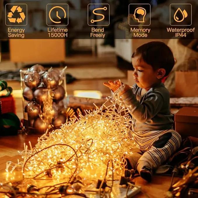 Quntis 328ft 500 LED Christmas String Lights, Waterproof Outdoor/Indoor Fairy Lights 8 Modes Plug in, Warm White Clear Wire for Home Bedroom Wedding Party Holiday Garden Tree Decorations Lighting by GreenHaven Gardens